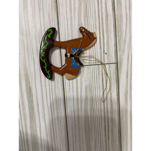 Ceramic Rocking Horse Ornament With Gold Hanging Loop Handpainted - Picture 4 of 5